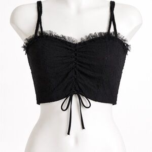 Zara Black Ruched Top with Ruffle Detail